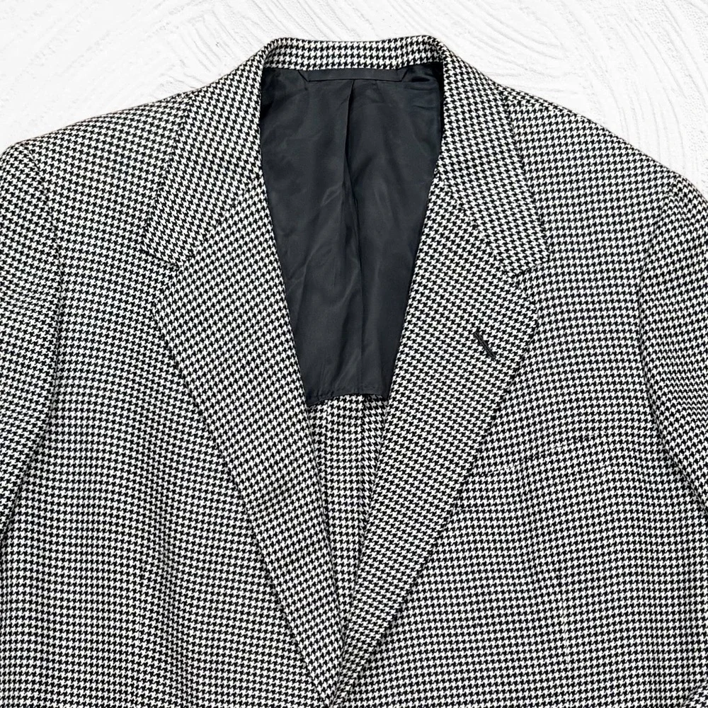 Oxxford Clothes Coqnoscentes Black Gray Houndstooth Blazer 44L Semi Unstructured